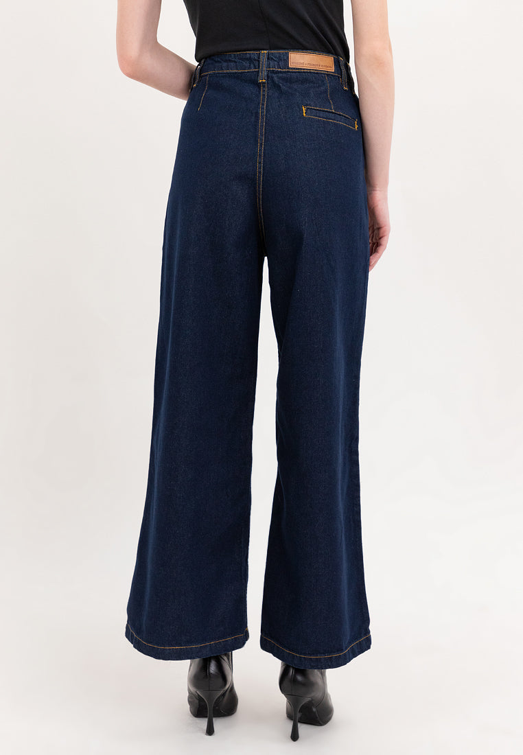 WIDE LEG Women's Dark Blue Denim Pants