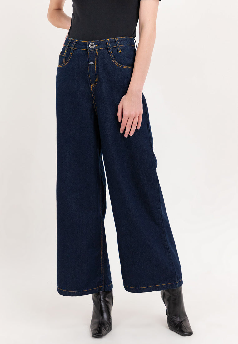 WIDE LEG Women's Dark Blue Denim Pants