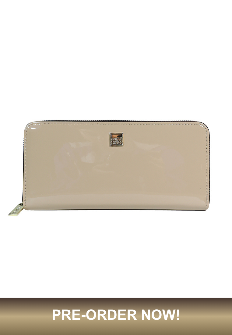 LYE Women's Beige Glossy Long Wallet